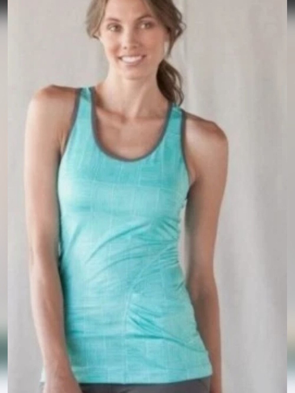 Lole Teal Geometric Tank with Yellow Logo Tab